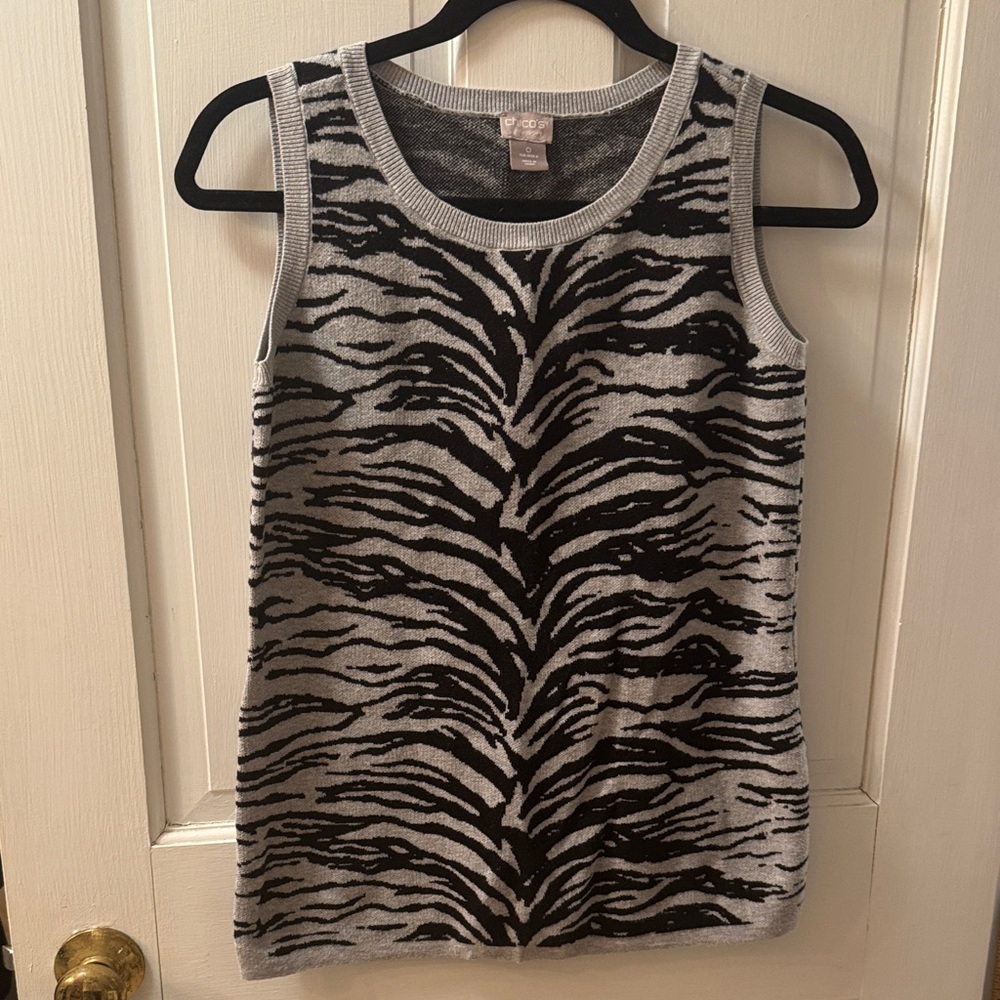 Chico's Black and Gray Animal Print Tank Top S Chicos 0 cotton cashmere blend